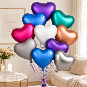 10 pack chrome heart foil balloons