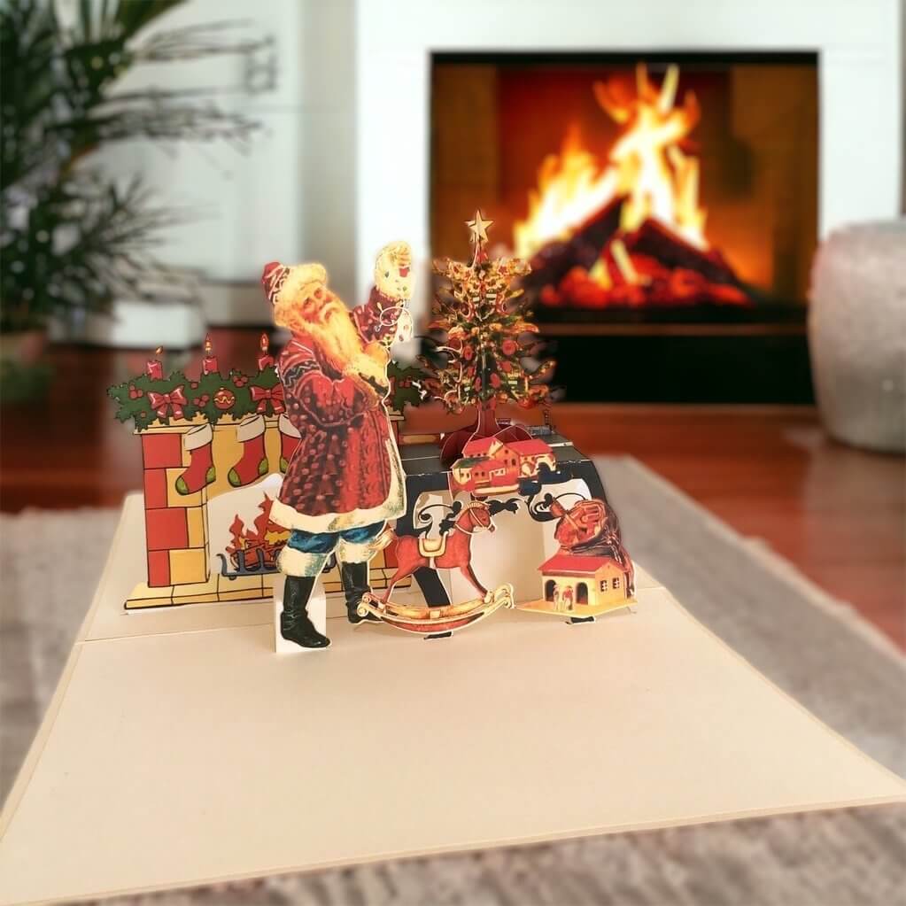 Handmade Vintage Victorian Father Santa Claus On Christmas Eve Pop Up Card - 3D Xmas Cards