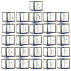 Laser Silver Balloon Cube Box with Letter A to Z