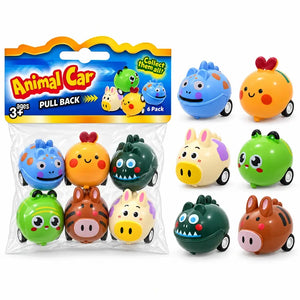 Mini dinosaur and farm animal pull-back cars for children