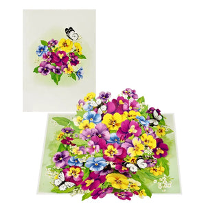 Colourful Pansy Flower Garden with Butterflies 3D Pop-Up Greeting Card