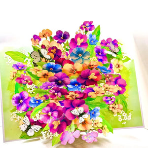 Colourful Pansy Flower Garden 3D Pop-Up Greeting Card