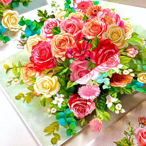 Handmade rose bouquet pop up card