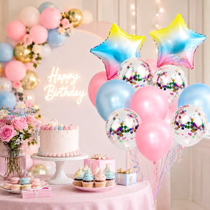 Iridescent rainbow star balloons