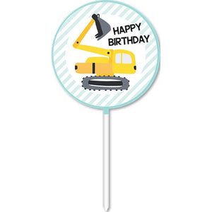 Road works themed birthday cake decoration with excavator