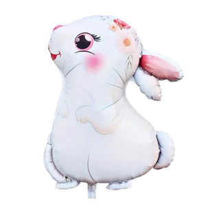 white cartoon bunny balloon with rosy cheeks for kids party