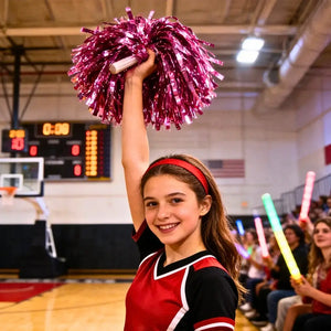 Cheer squad pink pom poms with grip handle
