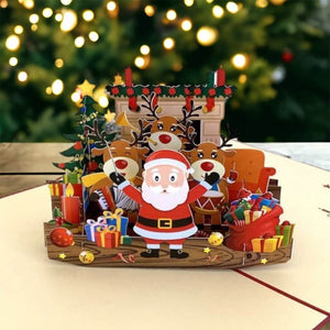 Darling Christmas Reindeer Party with Santa Pop Up Card - Red Cover