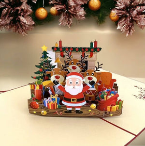 Darling Christmas Reindeer Party with Santa Pop Up Card - Red Cover