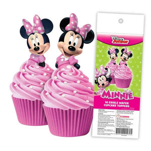 Disney Minnie Mouse edible wafer cupcake toppers featuring Minnie Mouse with her signature pink bow.