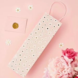 Floral pink daisy gift bag for wine or champagne bottles