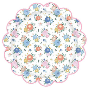 Pack of 8 Ditsy Round Scalloped Floral Dinner Plates 23cm