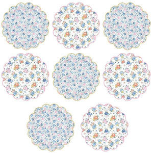 Pack of 8 Ditsy Round Scalloped Floral Dinner Plates 23cm
