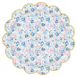Pack of 8 Ditsy Round Scalloped Floral Dinner Plates 23cm