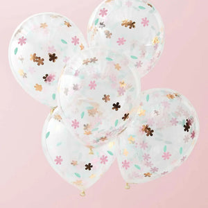 Rose Gold Floral Confetti Balloons 5pk