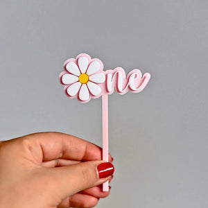 DIY acrylic daisy one cake topper pink