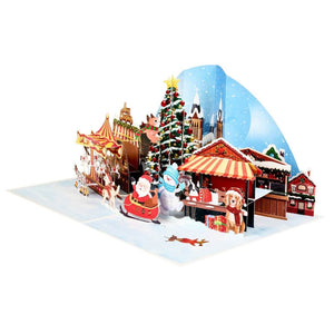 Dog World Snowy Village Winter Wonderland Amusement Park 3D Pop-Up Greeting Card
