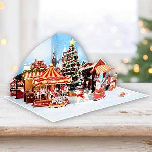 Dog World Snowy Village Winter Wonderland Amusement Park 3D Pop-Up Greeting Card