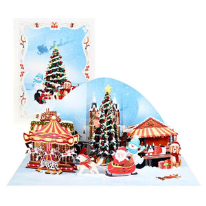 Dog World Snowy Village Winter Wonderland Amusement Park 3D Pop-Up Greeting Card