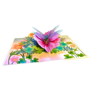 Dragonfly Attracting Cosmos Flowers 3D Pop Up Greeting Card