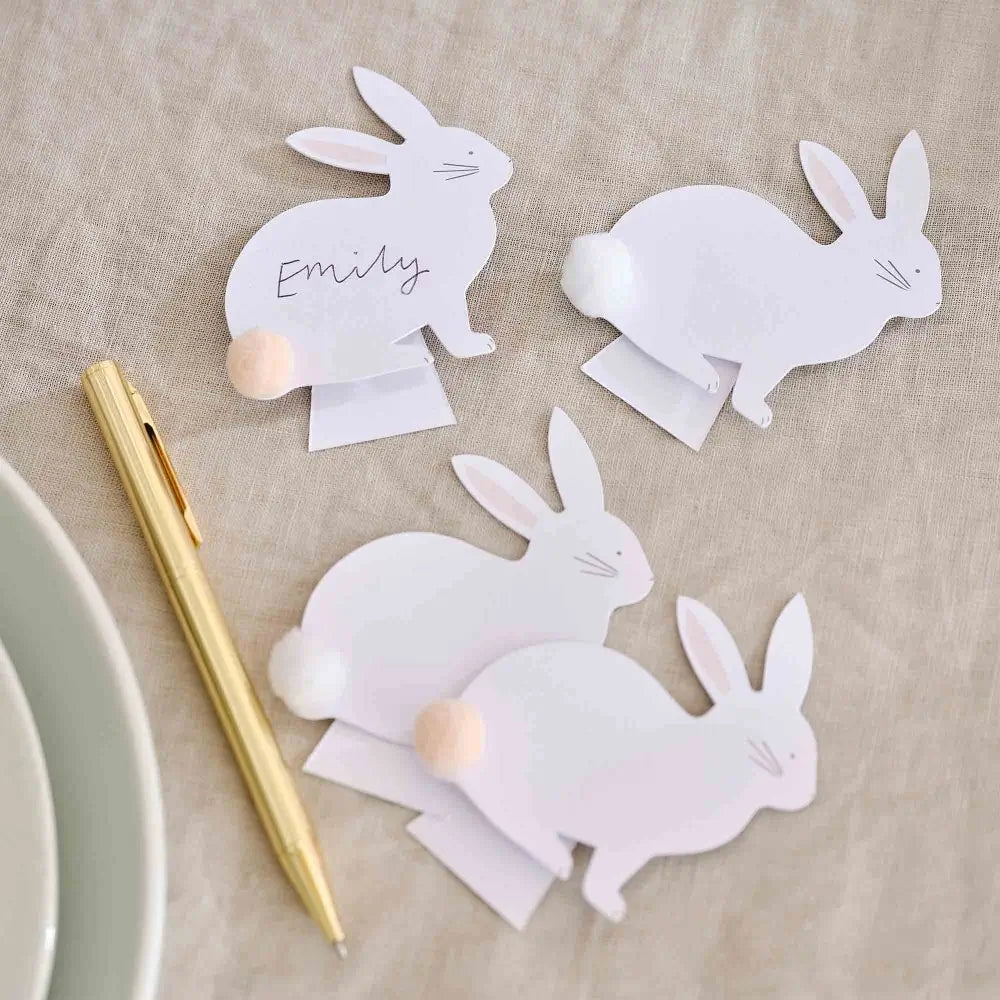 Easter Bunny Place Cards with Pom Pom Tails 6pk