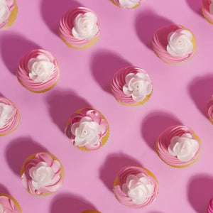 white wafer rosettes edible cake toppers on cupcakes