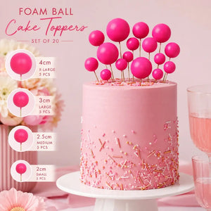 Bright pink foam balls for cake decorating