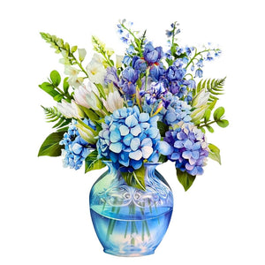 Elegant Blue Hydrangea 3D Pop-Up Flower Bouquet in Glass-Effect Vase