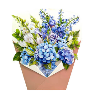 Elegant Blue Hydrangea 3D Pop-Up Flower Bouquet in Glass-Effect Vase