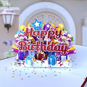 Luxury Red Glitter Happy Birthday with Presents Pop Up Card