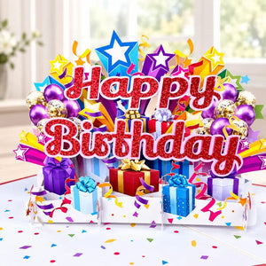 Luxury Red Glitter Happy Birthday with Presents Pop Up Card