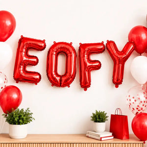 EOFY red foil letter balloons 16 inch