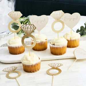 Gold Engaged Food Picks Pack of 12 for bridal shower or engagement party