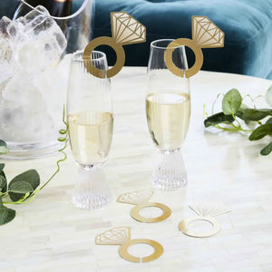 Diamond Ring Glass topper Decoration Gold Pack of 12