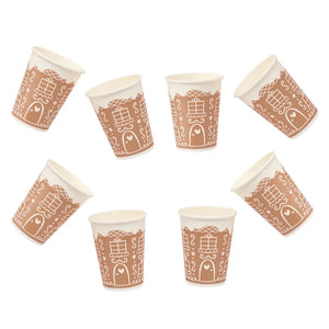 Pack of 8 Gingerbread House Paper Cups – festive Christmas party drinkware