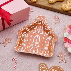 Hootyballoo Gingerbread House Shaped Paper Plates pack of 8 for festive Christmas parties