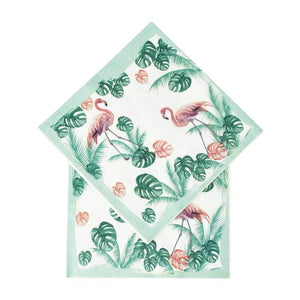 Flamingo & Monstera Tropical Leaves Paper Lunch Napkins 16 Pack
