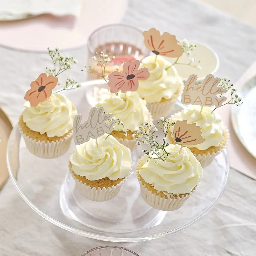 Floral Baby Shower Cupcake Toppers 12pk