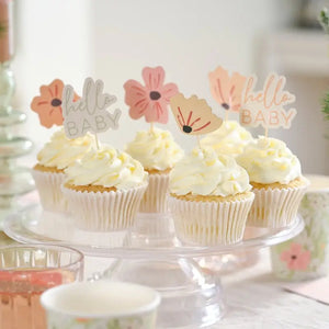 Floral Baby Shower Cupcake Toppers 12pk
