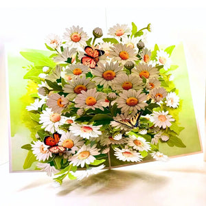 White Daisy Garden with Butterflies 3D Pop Up Greeting Card