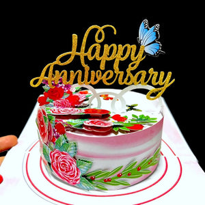 Delux Embossed Floral Happy Anniversary Cake Pop Up Card