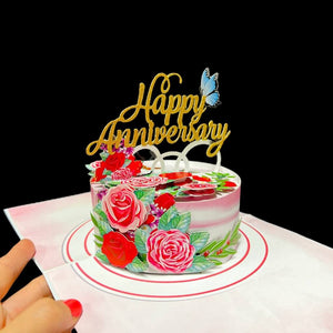 Delux Embossed Floral Happy Anniversary Cake Pop Up Card