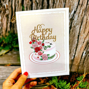 Happy Birthday Cake with Roses Pop Up Card
