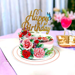 Happy Birthday Cake with Roses Pop Up Card