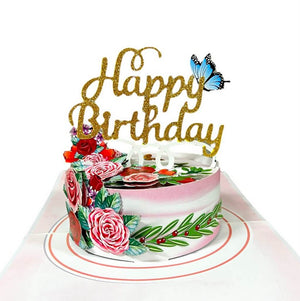Happy Birthday Cake with Roses Pop Up Card