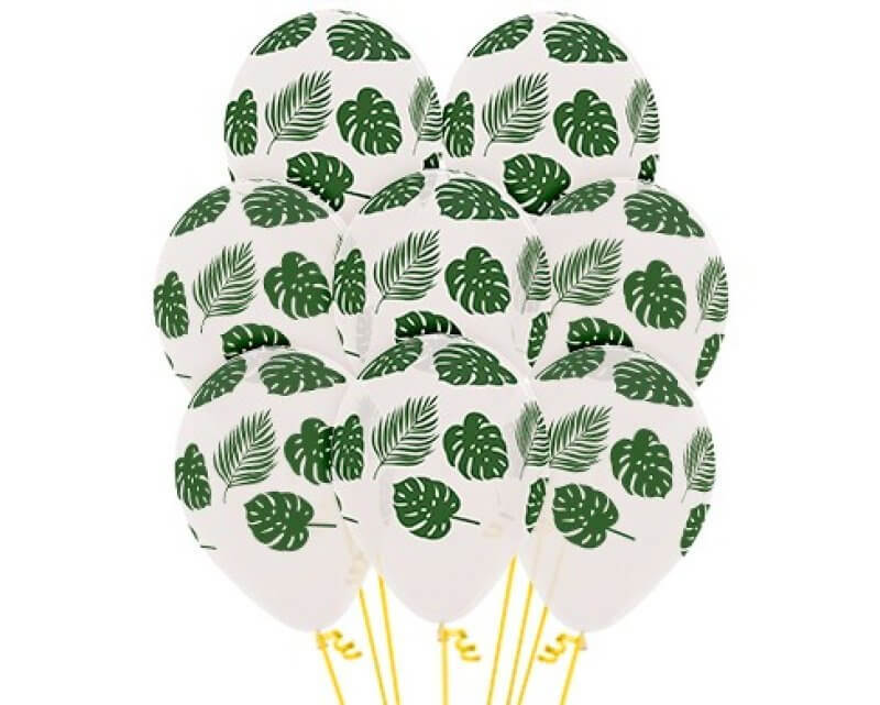 Forest Green on White Leaves Latex Balloons 30cm 12pk