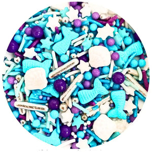 Colorful blue, purple, white, silver sprinkles for desserts