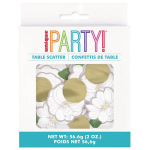 Pack of 56g Garden Party Flowers & Round Gold Foil Confetti Table Scatters.