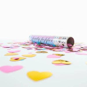Party Popper Gender Reveal Pink and Gold Heart Confetti 30cm