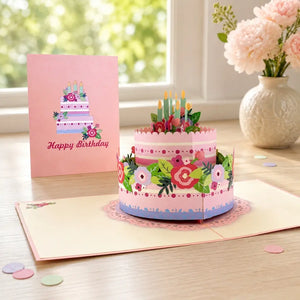 Giant Pink Floral Birthday Cake Pop Up Card